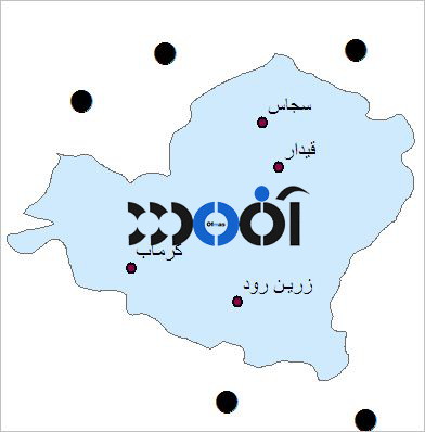 شیپ فایل شهرهای شهرستان خدابنده به صورت نقطه ای
