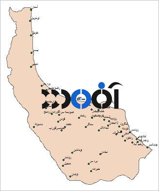 شیپ فایل شهرهای استان گیلان (نقطه ای)