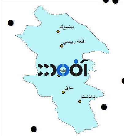 شیپ فایل شهرهای شهرستان کهگیلویه به صورت نقطه ای