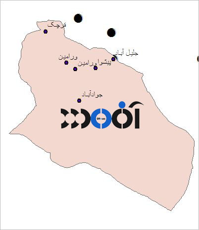 شیپ فایل شهرهای شهرستان ورامین به صورت نقطه ای